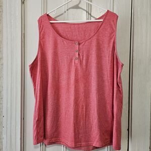 Women's Plus Size Henley Tank Top Pink Heathered XXL